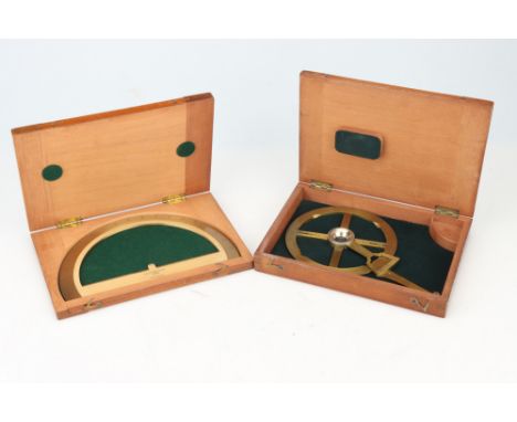 Two Protractors by Stanley, late 19th century hand engraved single arm circular protractor in lacquered brass, reading to one