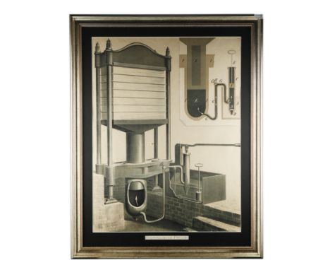A Large Framed Lithograph of a Hydraulic Press, German, c.1900, unsigned, titled 'HYDRAULISCHE PRESSE', in later silvered woo