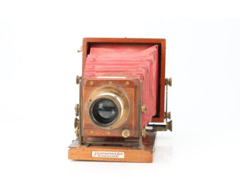 A J. Lancaster The Special Instantograph Patent Tailboard Camera, mahogany &amp; brass, body G, bellows require attention, wi