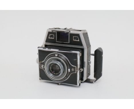 A Bertram Type BCI Medium Format Camera, with Schneider Xenar f/4.5 105mm lens, body, P-F, shutter requires attention, recove