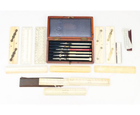 Ivory Drawing Instruments, [CITES] 18th, 19th and early 20th centuries, cased set of pens by Stanley inc. dotting pen, parall