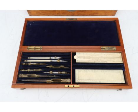 Two Sets of Drawing Instruments, [CITES] set by Parmer &amp; Son in mahogany case, with ivory sector and scale rule/protracto