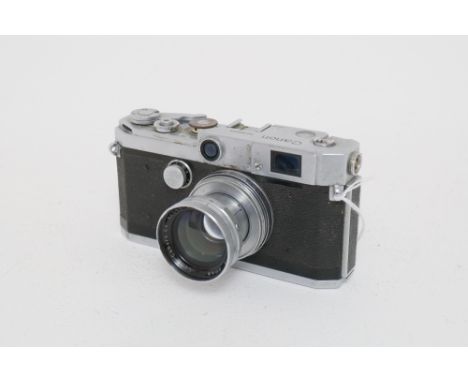 A Canon Model L1 Rangefinder Camera, chrome, with Serenar f/1.9 50mm lens, body, F-G, shutter working, slowest speed sticking