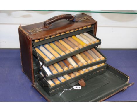 AN UNUSUAL VINTAGE LEATHER CASE FITTED WITH SPICE SAMPLE SELECTION.