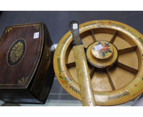 A VINTAGE BISCUIT TIN, AN 1890 PAGE TURNER AND A POPE JOAN GAME BOARD