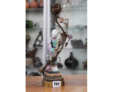 A FAMILLE ROSE STANDING FIGURE MOUNTED IN ORMOLU AS A LAMP