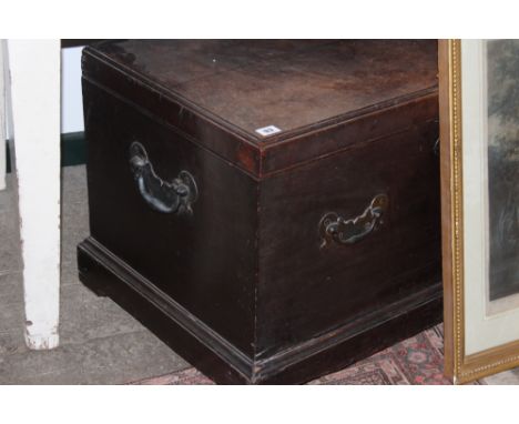 A GEORGIAN MAHOGANY TRUNK WITH BRASS HANDLES