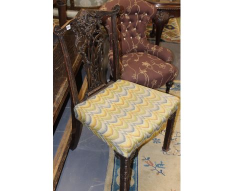 A 19TH.C.CARVED MAHOGANY CHIPPENDALE STYLE SIDE CHAIR
