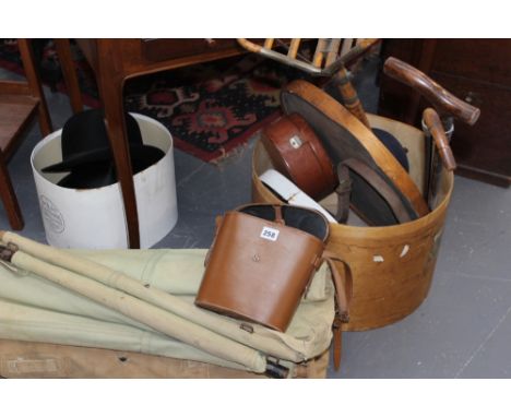 A GROUP OF VINTAGE WALKING STICKS, HATS,ETC