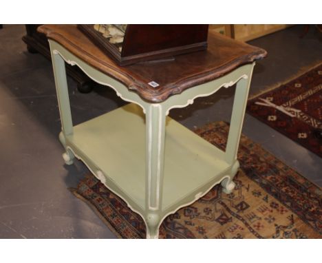 A FRENCH PROVINCIAL STYLE PAINTED AND INLAID LAMP TABLE.