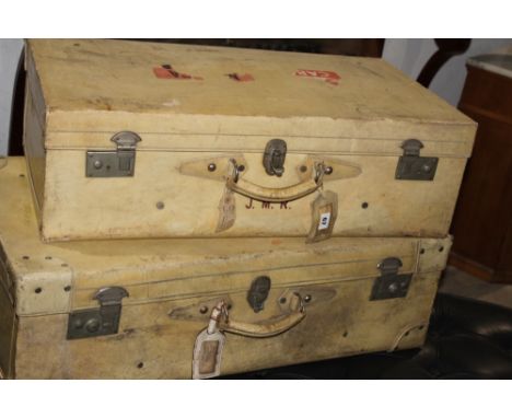 A PAIR OF LARGE VINTAGE VELLUM SUITCASES