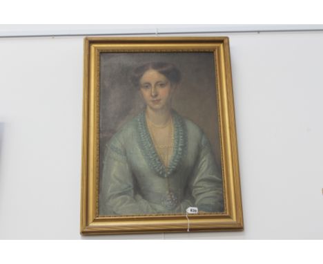 LATE 19TH CENTURY ENGLISH SCHOOL. PORTRAIT OF A YOUNG LADY IN A BLUE DRESS. OIL ON BOARD.