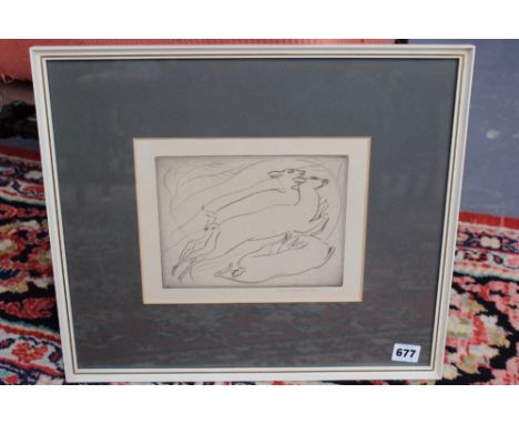 JOHN RATTENBURY SKEAPING. (1901-1980). LEAPING DEER. PENCIL SIGNED ETCHING DATED 1948.