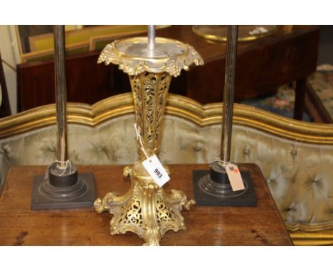 A 19TH,.C.GILT BRASS TABLE LAMP AND A PAIR OF CONTEMPORARY TABLE LAMPS