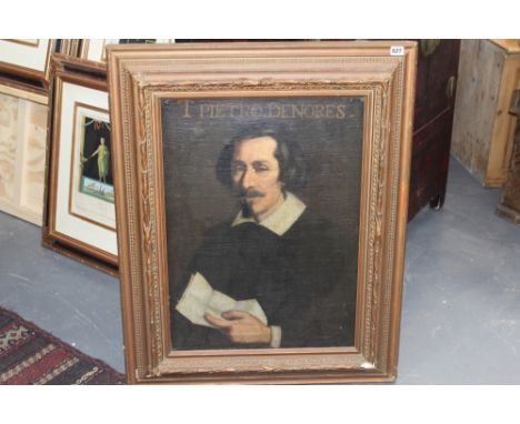 ITALIAN 17TH/18TH.C.SCHOOL. PORTRAIT OF A BEARDED GENTLEMAN. NAME OF SUBJECT ABOVE? OIL ON CANVAS. 76X50