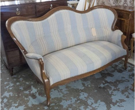 SALON SOFA, 19th century Continental, walnut with a striped fabric upholstery, 172cm W. (slight faults)