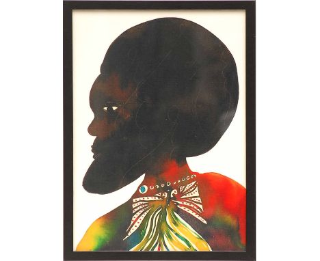 CHRIS OFILI 'Portrait of a man on linen', 55cm x 40cm, framed and glazed.