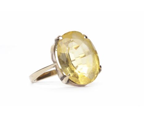 CITRINE SINGLE STONE RINGunmarked, the stone measuring 14.79x10.97x6.4mm, size K, 3.2g