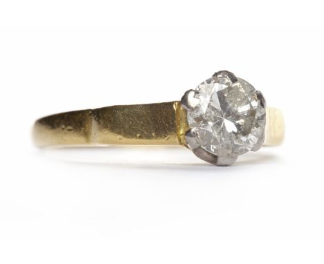 DIAMOND SOLITAIRE RINGthe round brilliant cut diamond of approximately 0.84 carats in eighteen carat gold, size K, 3.4g