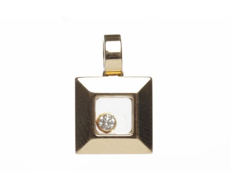 CHOPARD HAPPY DIAMONDS EIGHTEEN CARAT GOLD DIAMOND SET PENDANTof square form, set with a single free moving round brilliant c