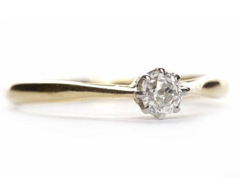 DIAMOND SOLITAIRE RINGthe cushion cut diamond of approximately 0.18 carats in eighteen carat gold, size O, 2.4g