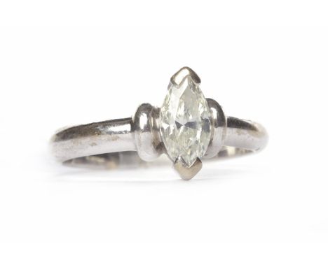 MOISSANITE MARQUISE SOLITAIRE RINGthe moissanite of approximately 0.71 carats, hallmarks worn, size Q-R, 5.8g