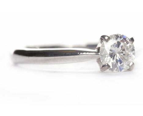 DIAMOND SOLITAIRE RINGthe round brilliant cut diamond of approximately 0.50 carats in eighteen carat white gold, size K, 2.4g