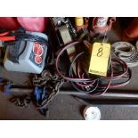 LOT MISC. AUTOMOTIVE ITEMS TO INCLUDE - JUMPER CABLES, BATTERY CHARGER, JUMP BOX, FUEL CANS