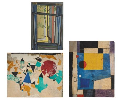 3 GemäldeIngeborg Schäffler-Wolf 1928 Heilbronn - 2015 Heilbronn "Komposition + Fenster" je Öl/Platte 2x je 60 x 76 cm u. 65 