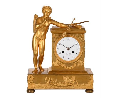 A FRENCH EMPIRE ORMOLU FIGURAL MANTEL CLOCK 'AMOR'BLANC FILS, PARIS, EARLY 19th CENTURYThe circular eight-day countwheel bell