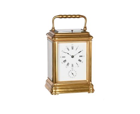 A FRENCH GORGE CASED GRANDE SONNERIE STRIKING CARRIAGE CLOCK WITH ALARMATTRIBUTED TO JOSEPH SOLDANO, LATE 19th CENTURYThe eig