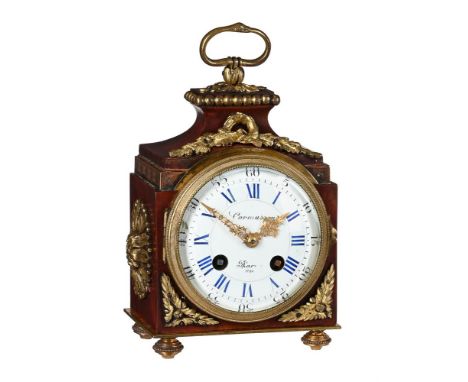 Y A FRENCH LOUIS XVI STYLE GILT BRASS MOUNTED TORTOISESHELL 'PENDULE D'OFFICIER'THE DIAL BEARING A SIGNATURE FOR CORMASSON, C