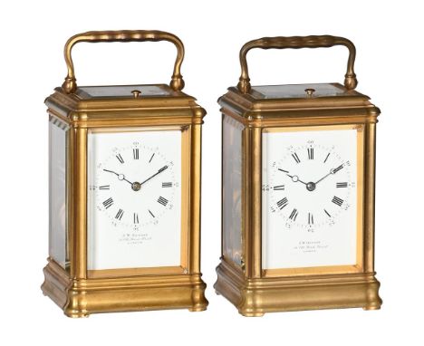 A MATCHED PAIR OF GILT GORGE CASED MID-SIZED PETIT-SONNERIE STRIKING AND REPEATING CARRIAGE CLOCKSDROCOURT, PARIS FOR RETIAL 