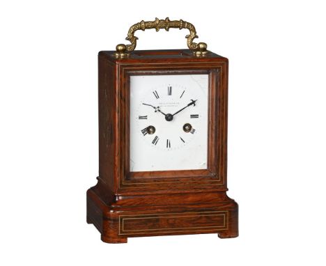 Y A FRENCH BRASS INLAID ROSEWOOD CARRIAGE CLOCKPAUL GARNIER, PARIS, CIRCA 1840The eight-day circular countwheel bell striking