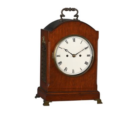 A MAHOGANY-CASED BRACKET CLOCKTHE MOVEMENT AND DIAL BY E. WHITE, LONDON, LATE 19th/EARLY 20th CENTURYThe four columnar pillar