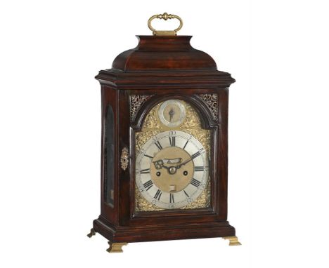 A GEORGE II/III POLISHED FRUITWOOD TABLE CLOCKROBERT BENN, LONDON, MID 18th CENTURYThe four pillar twin fusee bell striking m