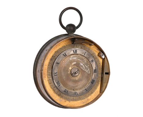 A FRENCH BRASS PORTABABLE NIGHTWATCHMAN'S TELL-TALE TIMEPIECE OR NOCTUARYUNSIGNED, LATE 19th CENTURYThe going barrel three fr