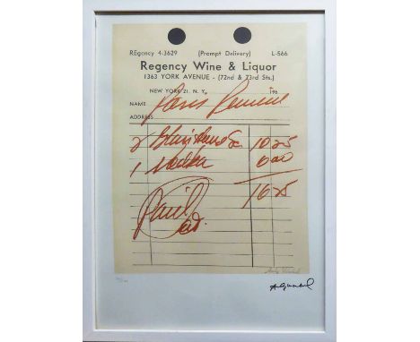 ANDY WARHOL 'Regency wine and liquor', lithograph from Leo Castelli Gallery, stamped on reverse, edited by G. Israeli on Arch