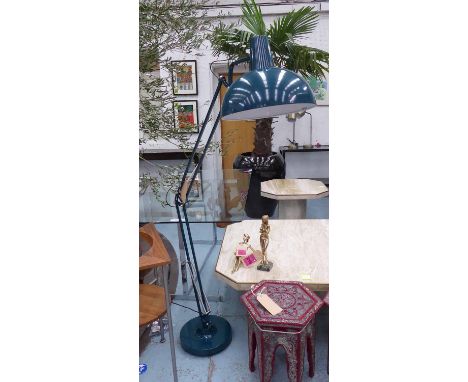 ANGLEPOISE INSPIRED FLOOR STANDING READING LIGHT, blue painted finish, 200cm H at tallest. (slight faults)