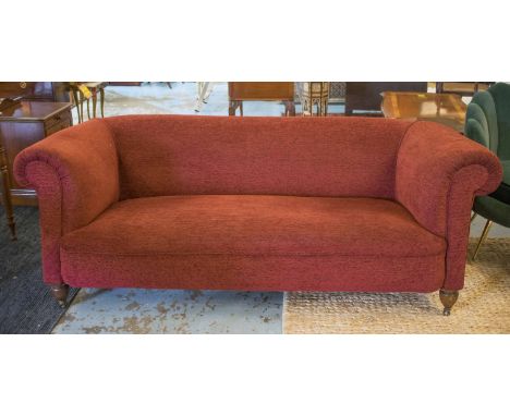 CHESTERFIELD SOFA, Victorian in burgundy chenille, 202cm W x 89cm D.