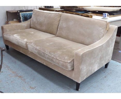 SOFA, contemporary velvet finish on ebonised supports, 220cm W. (with faults)