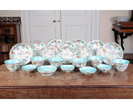 A CHINESE PORCELAIN FAMILLE ROSE PART SERVICEbearing six character Jiaqing seal marks to the bases, decorated throughout with