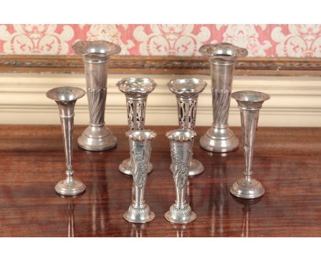 A PAIR OF EDWARD VII SILVER SPECIMEN VASESby William Hutton & Son, Birmingham 1907, with flared rims, the cylindrical tapered