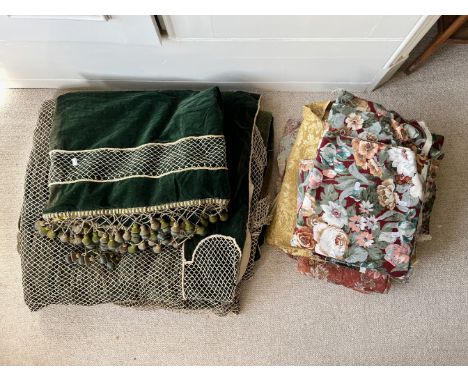 A GREEN VELVET BEDSPREADby repute decorated with lacework by a member of the Williams family (damaged); together with a simil