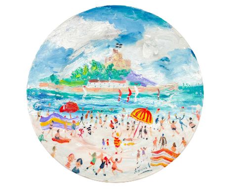 Simeon STAFFORD (1956) St Michaels Mount  Painted plate, signed, further signed and dated to verso, diameter 26cm.