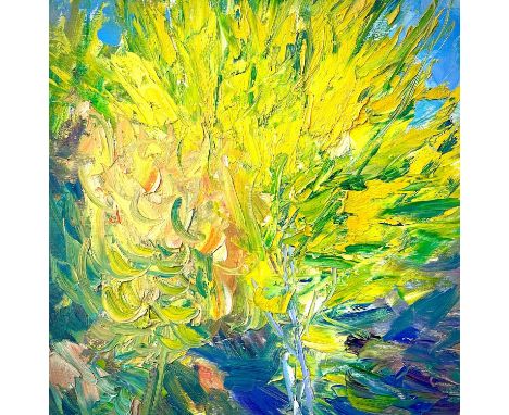 Ray ATKINS (1937) Summer Study II - Saplings in Front of Broom  Oil on panel, signed, inscribed and dated '96 to verso, 51 x 
