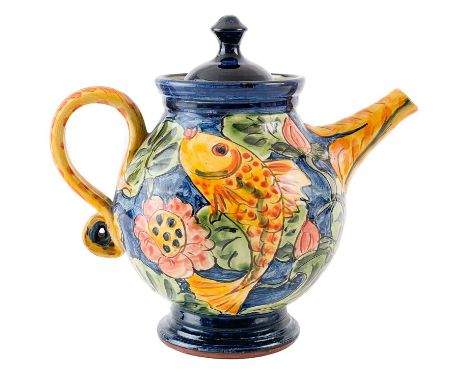 Paul JACKSON (1954) Footed Carp Teapot  Ceramic, signed and dated 1997 to base, height 21cm.