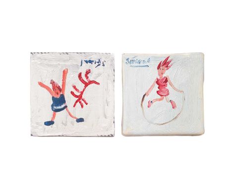 Simeon STAFFORD (1956) Two painted tiles Painted ceramic tiles (recycled), each signed, further signed and dated to verso, 10