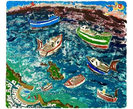 Ian DUNLOP (1945) Mousehole &amp; Horizon  Oil on paper, signed, further signed and inscribed to verso, 35 x 40cm.