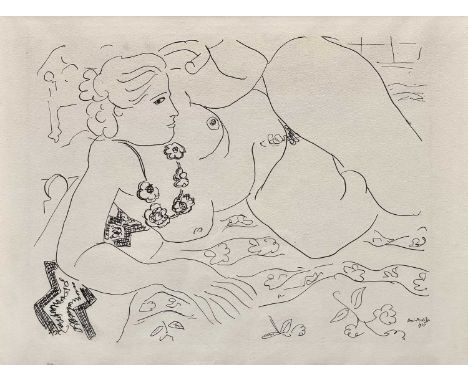 Henri MATISSE (1869-1954) Reclining Nude Print, signed and dated 1935 in the plate, 37x49cm Carved frameOverall this work app